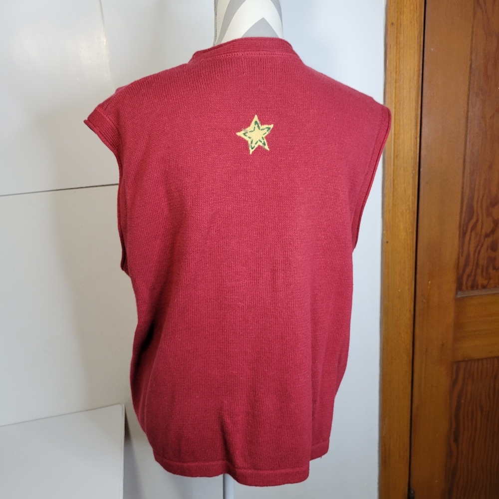 Womens Woolrich Sleeveless Christmas sweater Ruby Red size XL Cotton Wool Blend - Picture 6 of 10